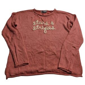 Marled Reunited Clothing Stars and Stripes Sweater Women's Small Patriotic Coral